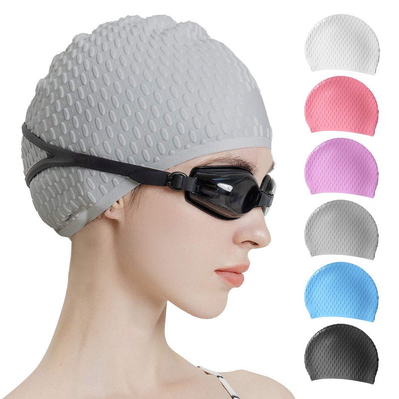 Tripsky Silicone Swim Cap,Comfortable Bathing Cap Ideal for Curly Short Medium Long Hair, Swimming Cap for Women and Men, Shower Caps Keep Hairstyle Unchanged (Gray) - Image 1